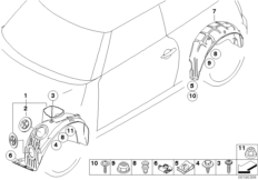 Защитный кожух колесной ниши для BMW R56N Cooper N16 (схема запасных частей)