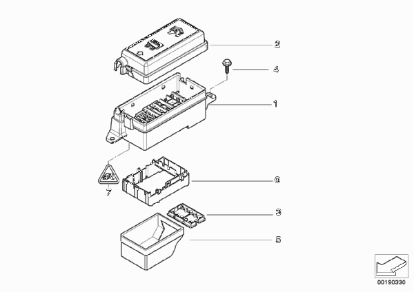 Детали блока предохранителей в мот.отсек для BMW R52 Cooper W10 (схема запчастей)