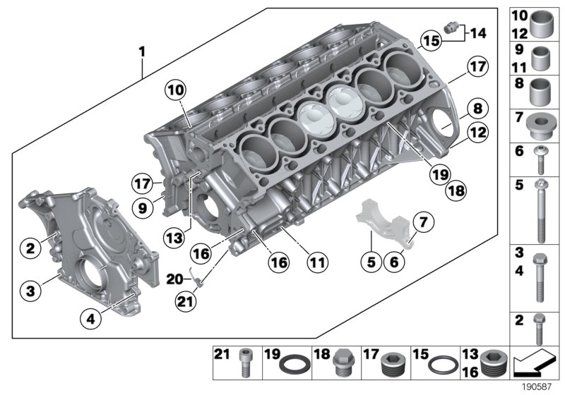 Блок-картер двигателя для BMW RR1N Phantom N73 (схема запчастей)