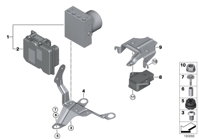 Гидроагрегат DSC/крепление/датчики для BMW E89 Z4 35i N54 (схема запчастей)