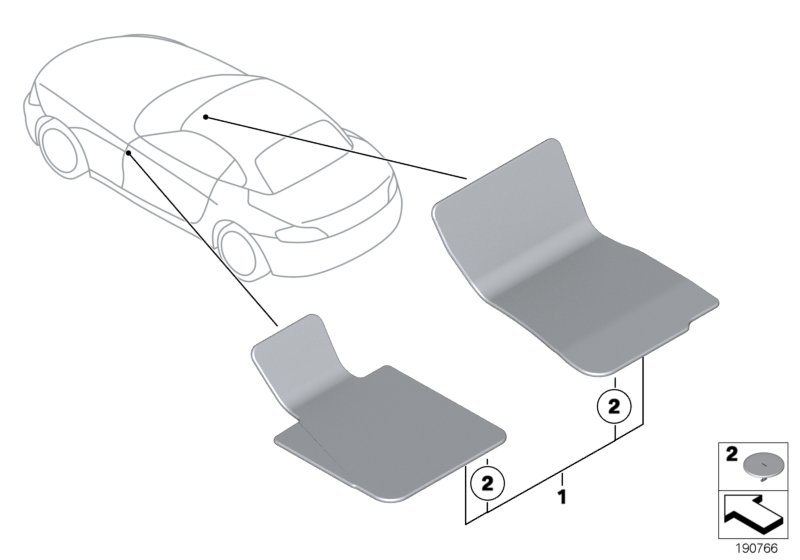 Ножные коврики Velours для BMW E89 Z4 20i N20 (схема запчастей)