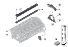 Блок цилиндров/дополнительные элементы для ROLLS-ROYCE RR1 Phantom N73 (схема запасных частей)