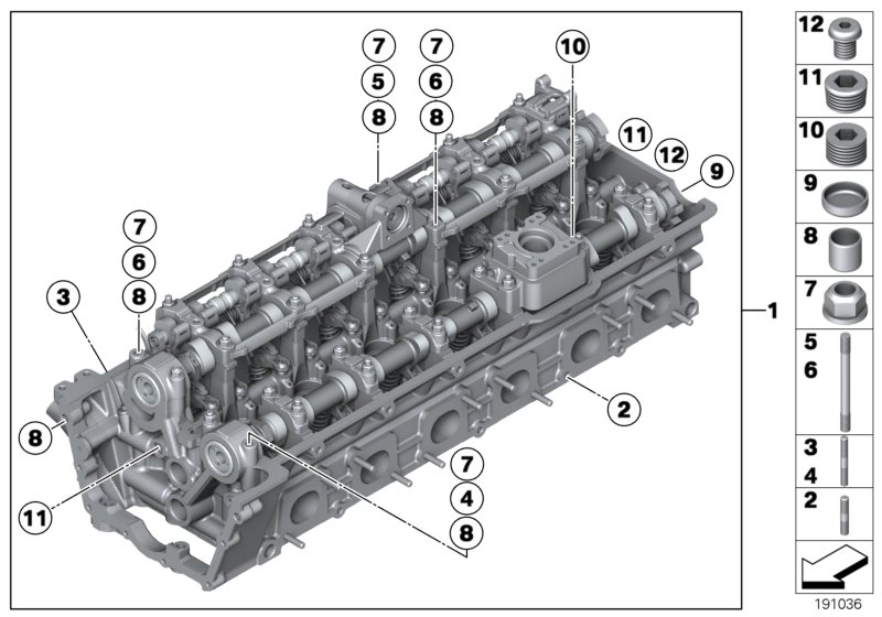 головка блока цилиндров для BMW RR1 Phantom N73 (схема запчастей)