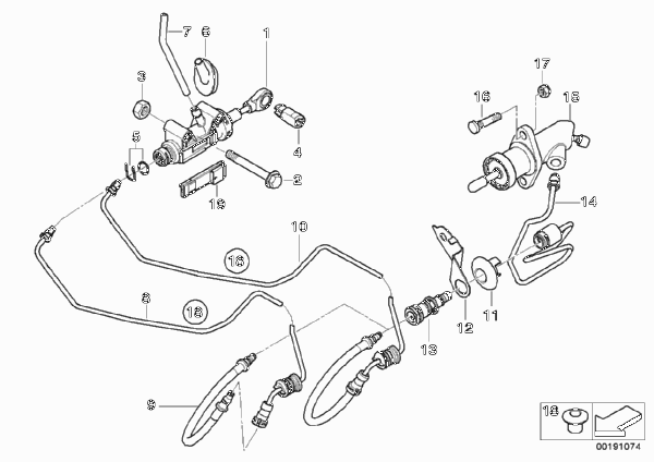 Привод управления сцеплением для BMW E81 120i N43 (схема запчастей)
