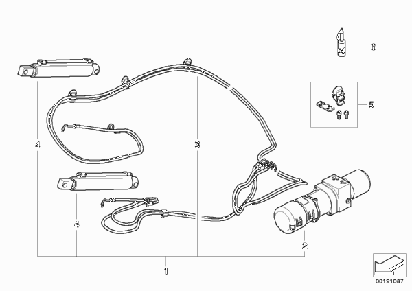 Гидравлический узел складного верха для BMW R57N Cooper SD N47N (схема запчастей)