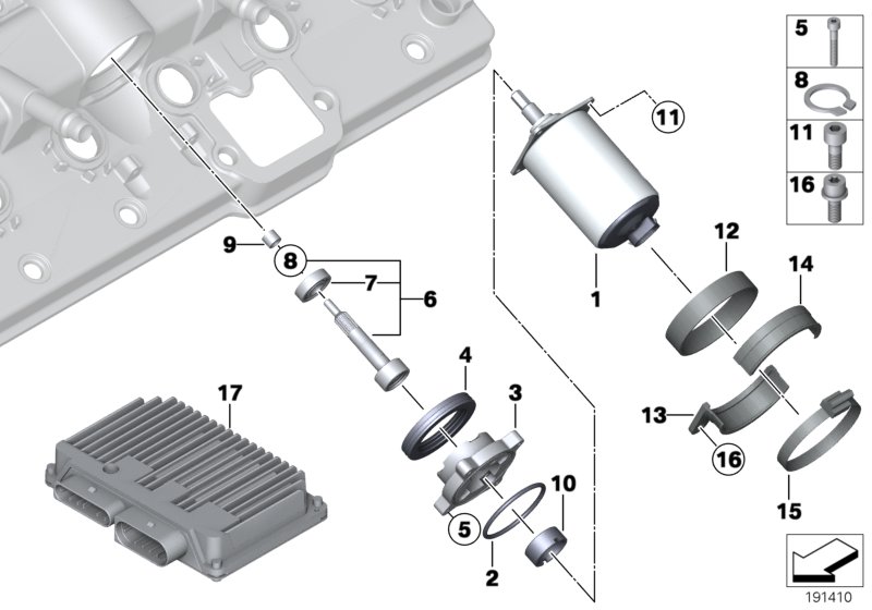 Серводвигатель упр.клапаном/блок упр. для BMW RR1N Phantom N73 (схема запчастей)
