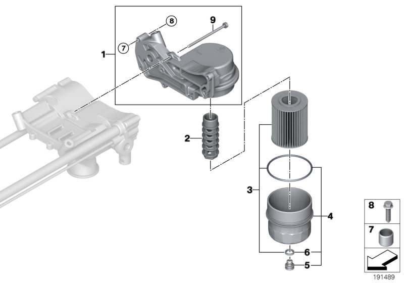 Смазочная система-масляный фильтр для BMW RR2N Drophead N73 (схема запчастей)