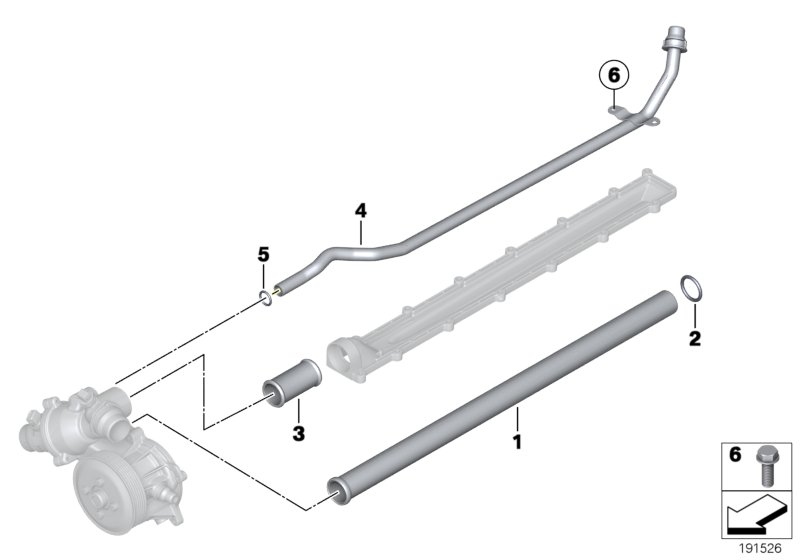 Трубопровод системы охлаждения для BMW RR2 Drophead N73 (схема запчастей)