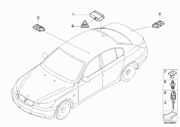 ЭБУ/антенны системы Passiv Access для BMW E60 530i N52 (схема запчастей)