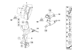 Гидроагрегат DSC/ЭБУ/кронштейн для BMW R56 Cooper S N14 (схема запасных частей)