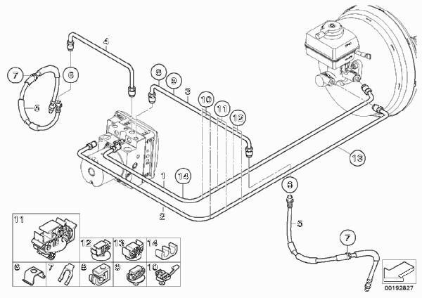 Трубопровод тормозного привода Пд для BMW E70 X5 3.0si N52N (схема запчастей)