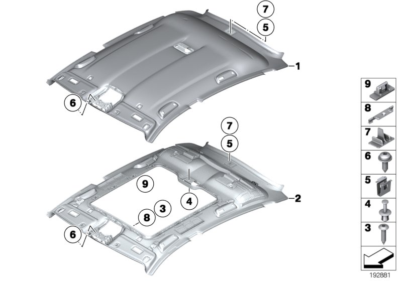 Потолок для BMW F07 550i N63 (схема запчастей)