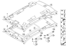 Потолок для BMW E70N X5 35iX N55 (схема запасных частей)