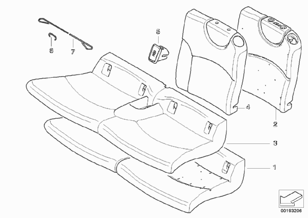 Набивка и обивка базового сиденья Зд для BMW R57 Cooper S N14 (схема запчастей)