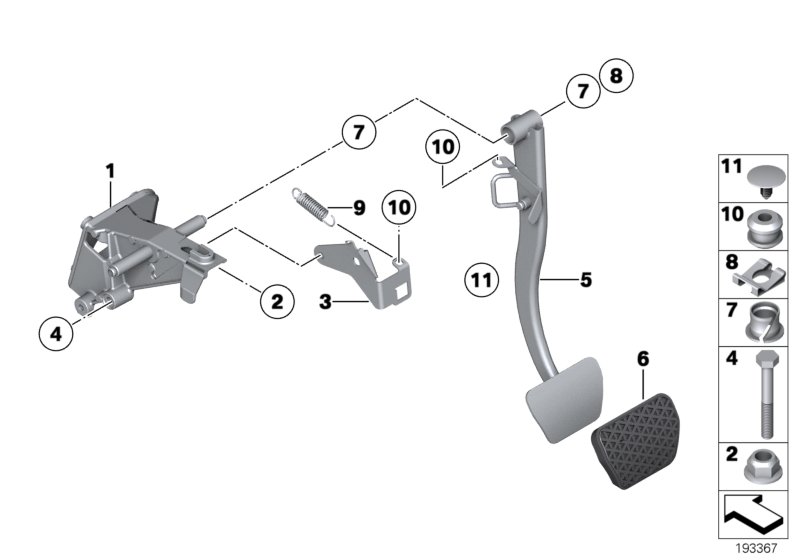 Педальный механизм для BMW E89 Z4 20i N20 (схема запчастей)