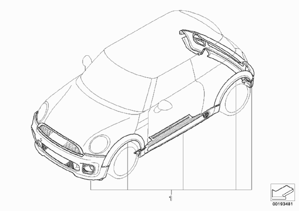 Аэродинамический пакет JCW Blackband для BMW R56N Cooper S N18 (схема запчастей)