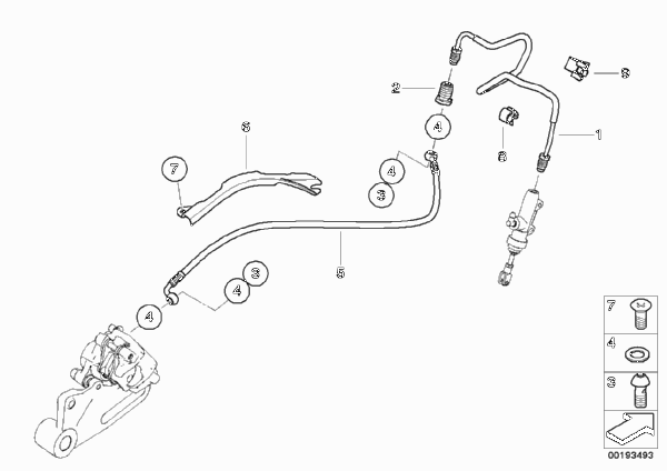 Тормозной трубопровод Зд без ABS для BMW K73 F 800 R (0217,0227) 0 (схема запчастей)