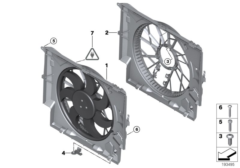Кожух вентилятора-дополнительн.элементы для BMW E90 320d M47N2 (схема запчастей)