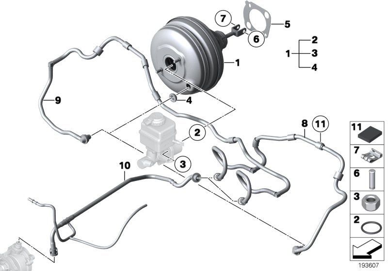 Вакуумный усилитель тормозов для BMW F02 740Li N54 (схема запчастей)