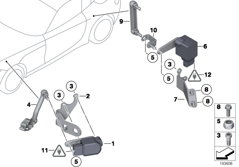 Датчик регулировки угла наклона фар для BMW E89 Z4 18i N20 (схема запчастей)