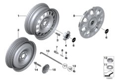 Колесный диск MINI сталь, дизайн 12 для BMW R56N Cooper N16 (схема запасных частей)