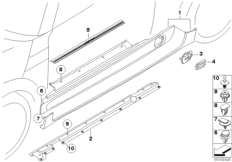 Планка швеллера, аэродинам.пакет JCW II для BMW R57N Cooper N16 (схема запасных частей)