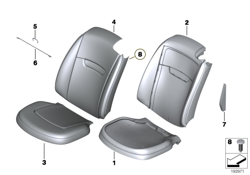 Набивка и обивка передн.сиденья для BMW RR2N Drophead N73 (схема запчастей)