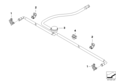 Шлангопроводы системы омывателей фар для BMW E63N 650i N62N (схема запасных частей)