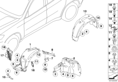 Защитный кожух колесной ниши для BMW E71 X6 40dX N57S (схема запасных частей)