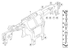 опора панели приборов для BMW E71 X6 50iX N63 (схема запасных частей)