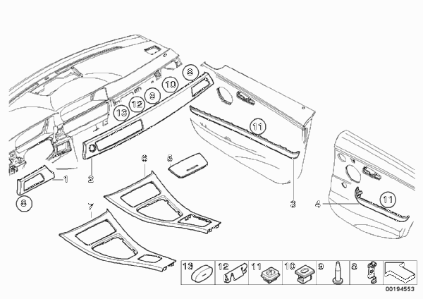 Декорат.планки глянцевые spacegrau для BMW E90N 316d N47 (схема запчастей)