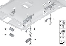 Доп.элементы потолка для BMW E84 X1 20dX N47 (схема запасных частей)