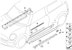 Планка швеллера, аэродинамич.пакет JCW для BMW R55N Cooper S N18 (схема запасных частей)