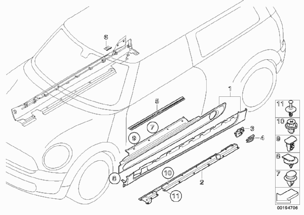 Планка швеллера, аэродинамич.пакет JCW для BMW R55 Cooper S N14 (схема запчастей)