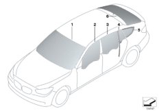 Остекление для BMW F07N 550iX 4.0 N63N (схема запасных частей)