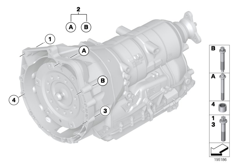 Крепление коробки передач для BMW F02 730Li N52N (схема запчастей)