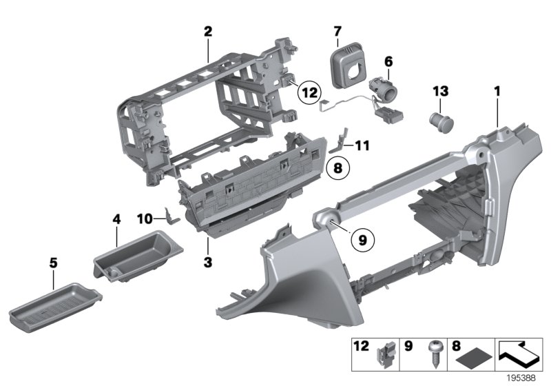 Доп.элементы панели приборов Нж. для BMW F03N 750LiS N63 (схема запчастей)