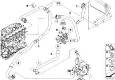 Шланги автоном.сист.отпления для BMW E91 330xd M57N2 (схема запасных частей)