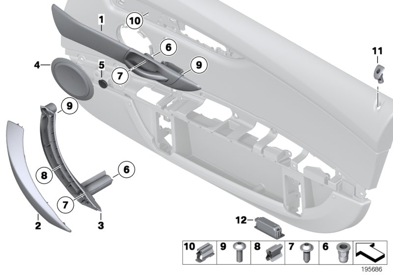 Доп.элементы обшивки двери I для BMW E89 Z4 20i N20 (схема запчастей)