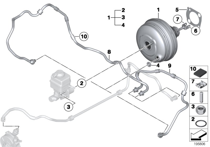 Вакуумный усилитель тормозов для BMW F03N 760LiS N74 (схема запчастей)