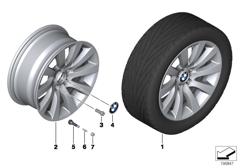 Л/с диск BMW турбинный дизайн 271 - 18'' для BMW F01 750i N63 (схема запчастей)