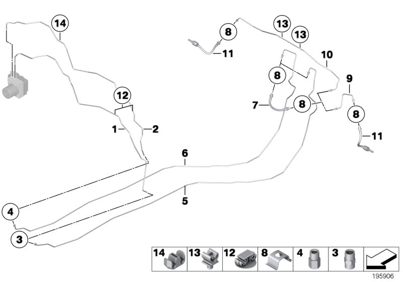 Трубопровод тормозного привода Зд для BMW E84 X1 20i N20 (схема запчастей)