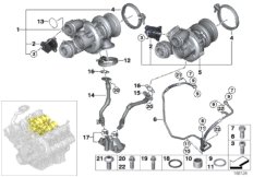 Турбонагнетатель со смазкой для BMW F04 Hybrid 7 N63 (схема запасных частей)