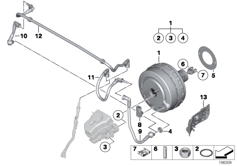 Вакуумный усилитель тормозов для BMW E84 X1 18d N47 (схема запчастей)