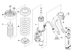 Стойка амортизатора Пд VDC/доп.элементы для BMW E70 X5 M S63 (схема запасных частей)
