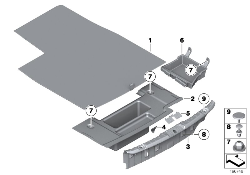 Облицовка пола багажного отделения для BMW F02N 750LiX 4.4 N63N (схема запчастей)
