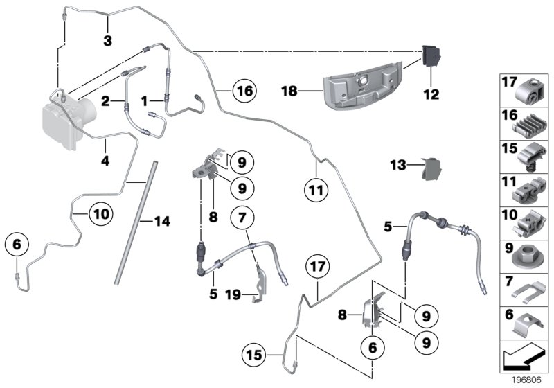 Трубопровод тормозного привода Пд для BMW E84 X1 18dX N47 (схема запчастей)