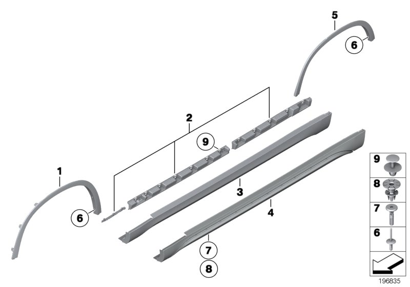 Накладка порог / арка колеса для BMW E84 X1 25iX N52N (схема запчастей)