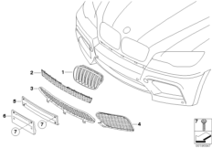 Облицовка M, декор.элементы Пд для BMW E70 X5 M S63 (схема запасных частей)
