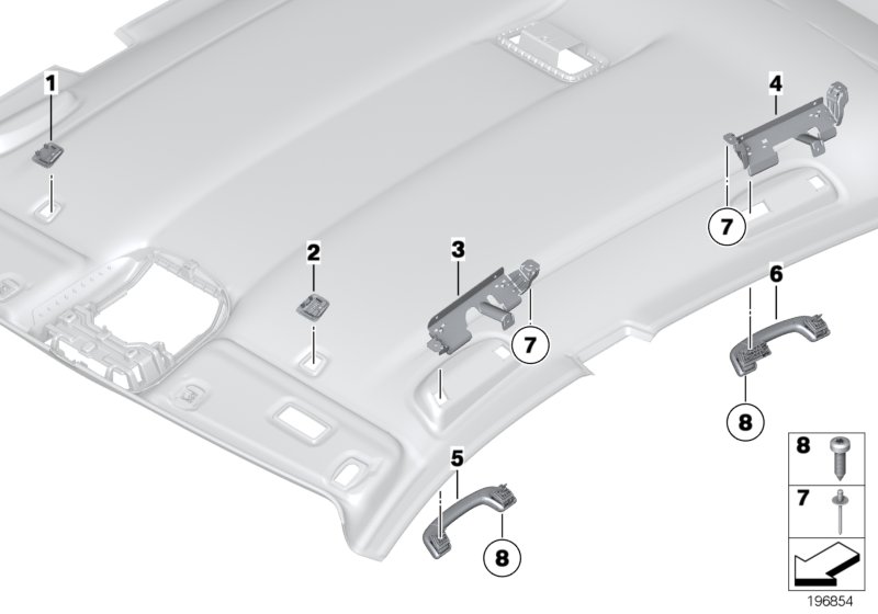 Доп.элементы потолка для BMW F07 550iX 4.0 N63N (схема запчастей)